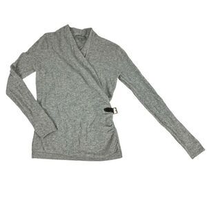Neiman Marcus Gray Cashmere Faux Wrap sweater size Small Flaw